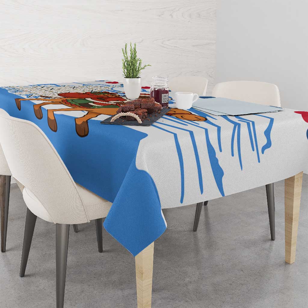 Somalia Christmas Tablecloth with Santa on Camel Christmas Tree Ornaments Candy Canes and Snowflake - Wonder Print Shop
