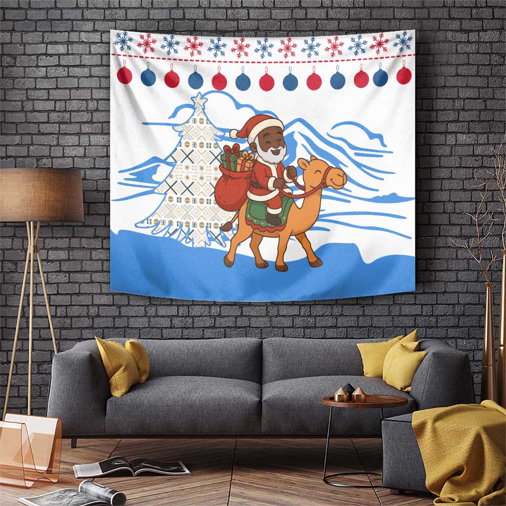 Somalia Christmas Tapestry with Santa on Camel Christmas Tree Ornaments Candy Canes and Snowflake - Wonder Print Shop
