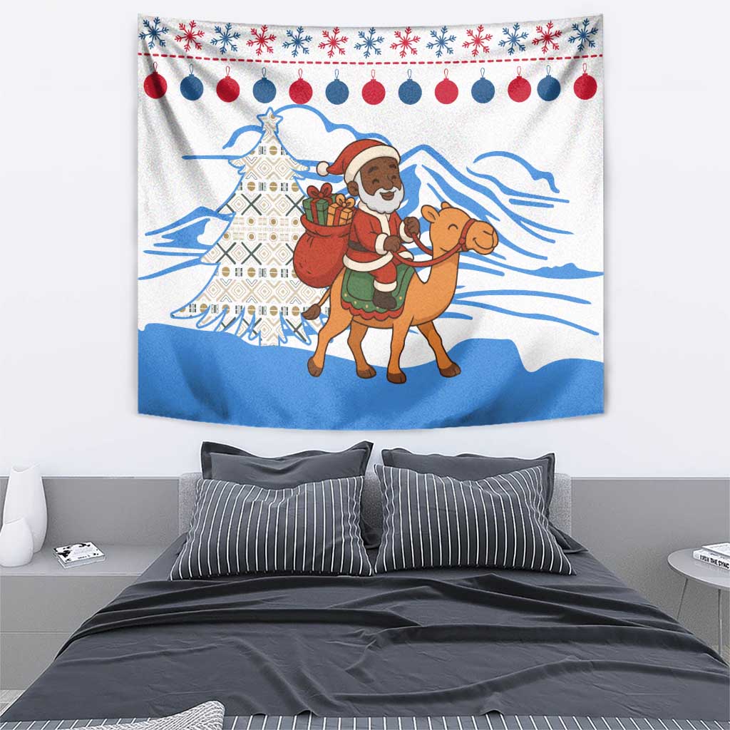 Somalia Christmas Tapestry with Santa on Camel Christmas Tree Ornaments Candy Canes and Snowflake - Wonder Print Shop