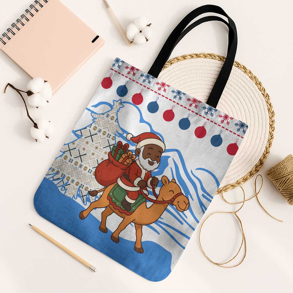 Somalia Christmas Tote Bag with Santa on Camel Christmas Tree Ornaments Candy Canes and Snowflake - Wonder Print Shop