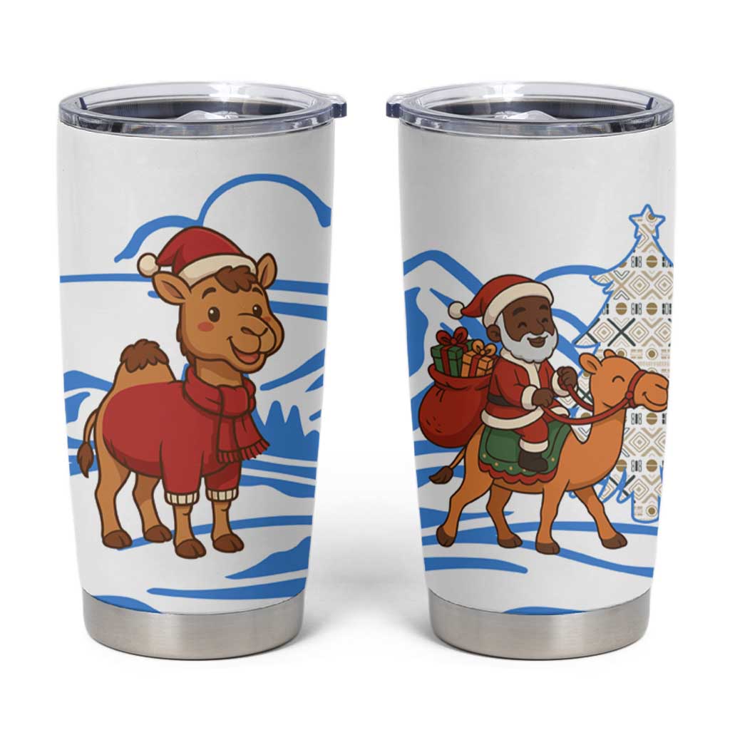 Somalia Christmas Tumbler Cup with Santa on Camel Christmas Tree Ornaments Candy Canes and Snowflake - Wonder Print Shop