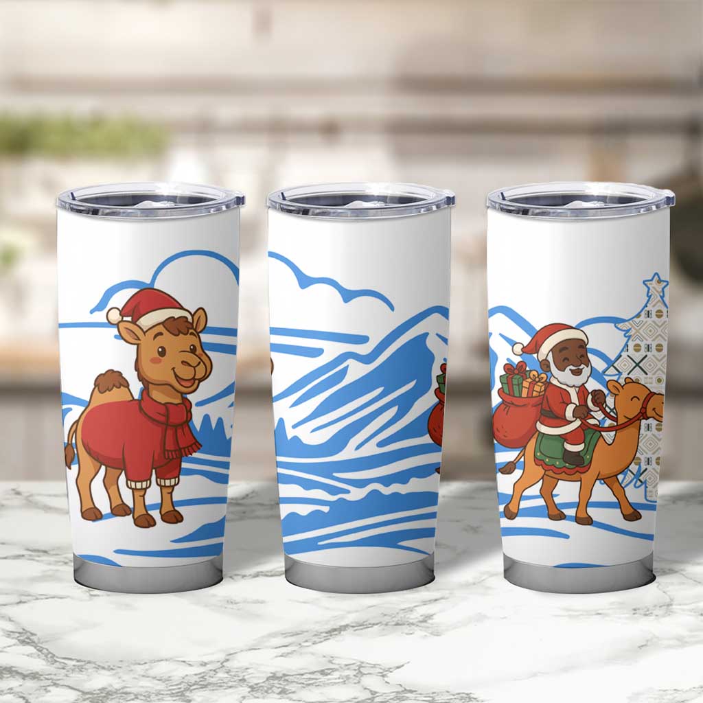 Somalia Christmas Tumbler Cup with Santa on Camel Christmas Tree Ornaments Candy Canes and Snowflake - Wonder Print Shop