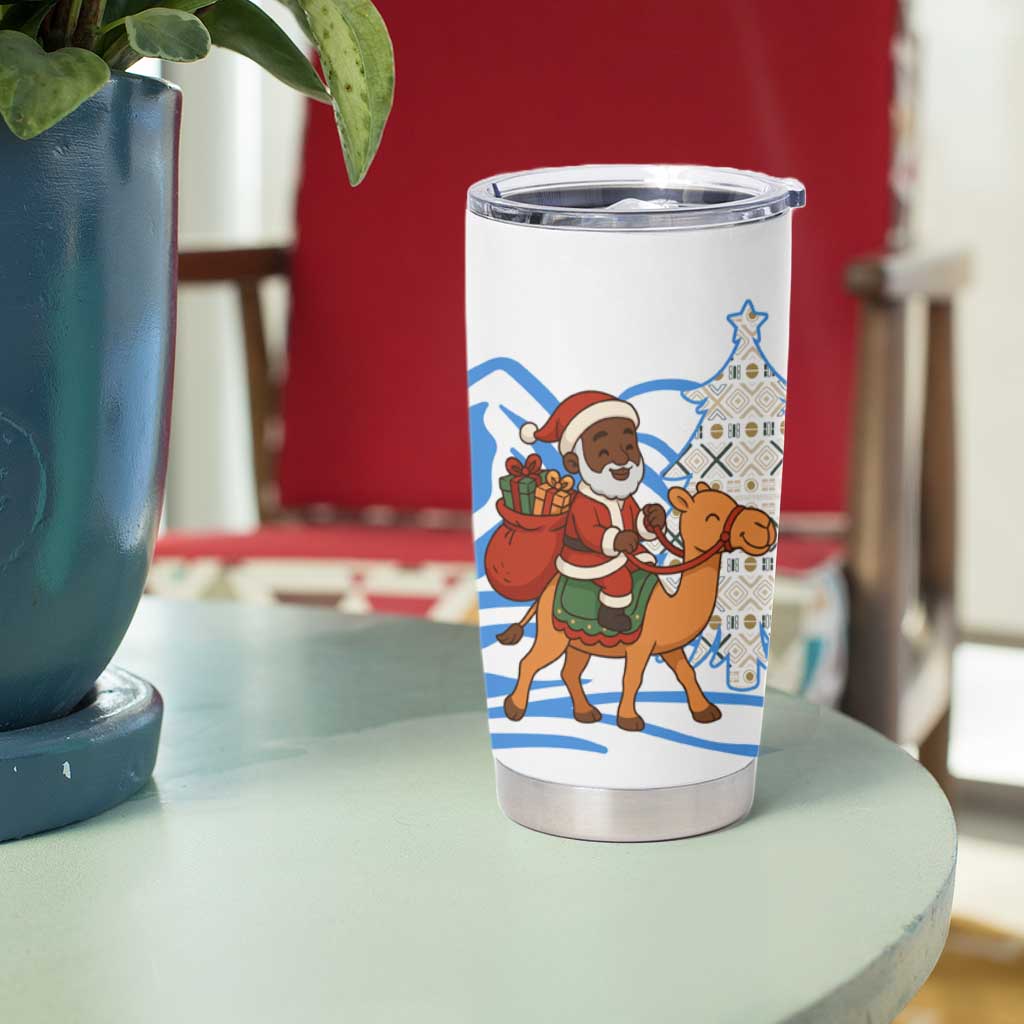 Somalia Christmas Tumbler Cup with Santa on Camel Christmas Tree Ornaments Candy Canes and Snowflake - Wonder Print Shop