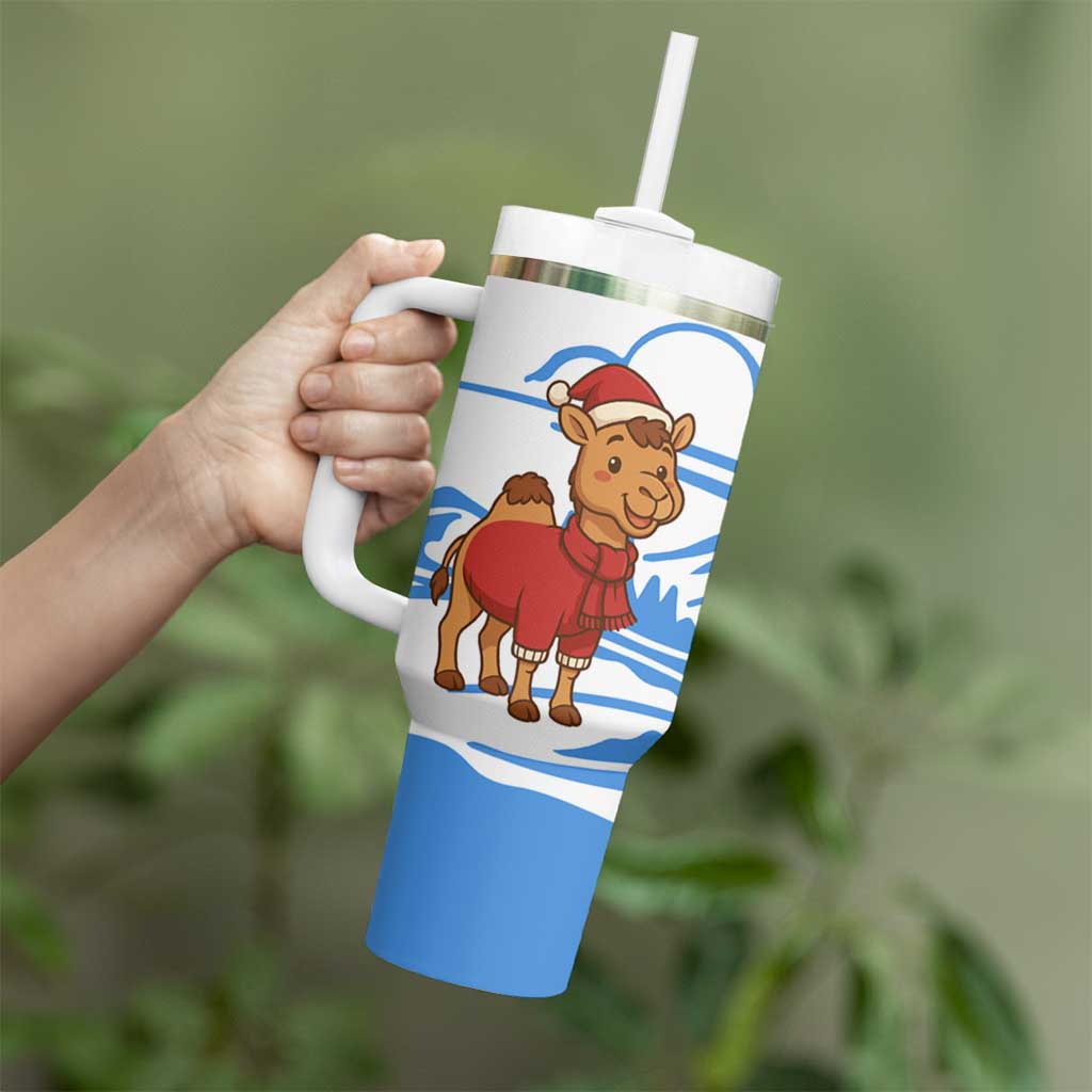 Somalia Christmas Tumbler With Handle with Santa on Camel Christmas Tree Ornaments Candy Canes and Snowflake - Wonder Print Shop