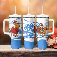 Somalia Christmas Tumbler With Handle with Santa on Camel Christmas Tree Ornaments Candy Canes and Snowflake - Wonder Print Shop