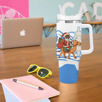 Somalia Christmas Tumbler With Handle with Santa on Camel Christmas Tree Ornaments Candy Canes and Snowflake - Wonder Print Shop