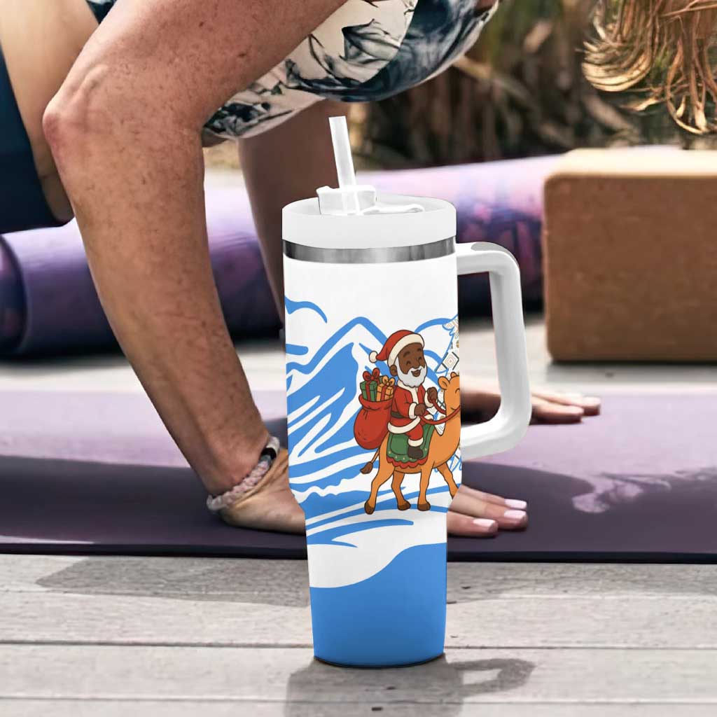 Somalia Christmas Tumbler With Handle with Santa on Camel Christmas Tree Ornaments Candy Canes and Snowflake - Wonder Print Shop