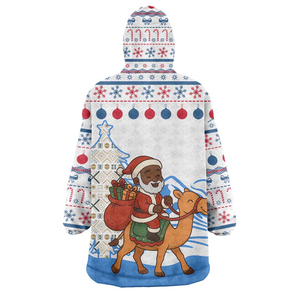 Somalia Christmas Wearable Blanket Hoodie with Santa on Camel Christmas Tree Ornaments Candy Canes and Snowflake - Wonder Print Shop