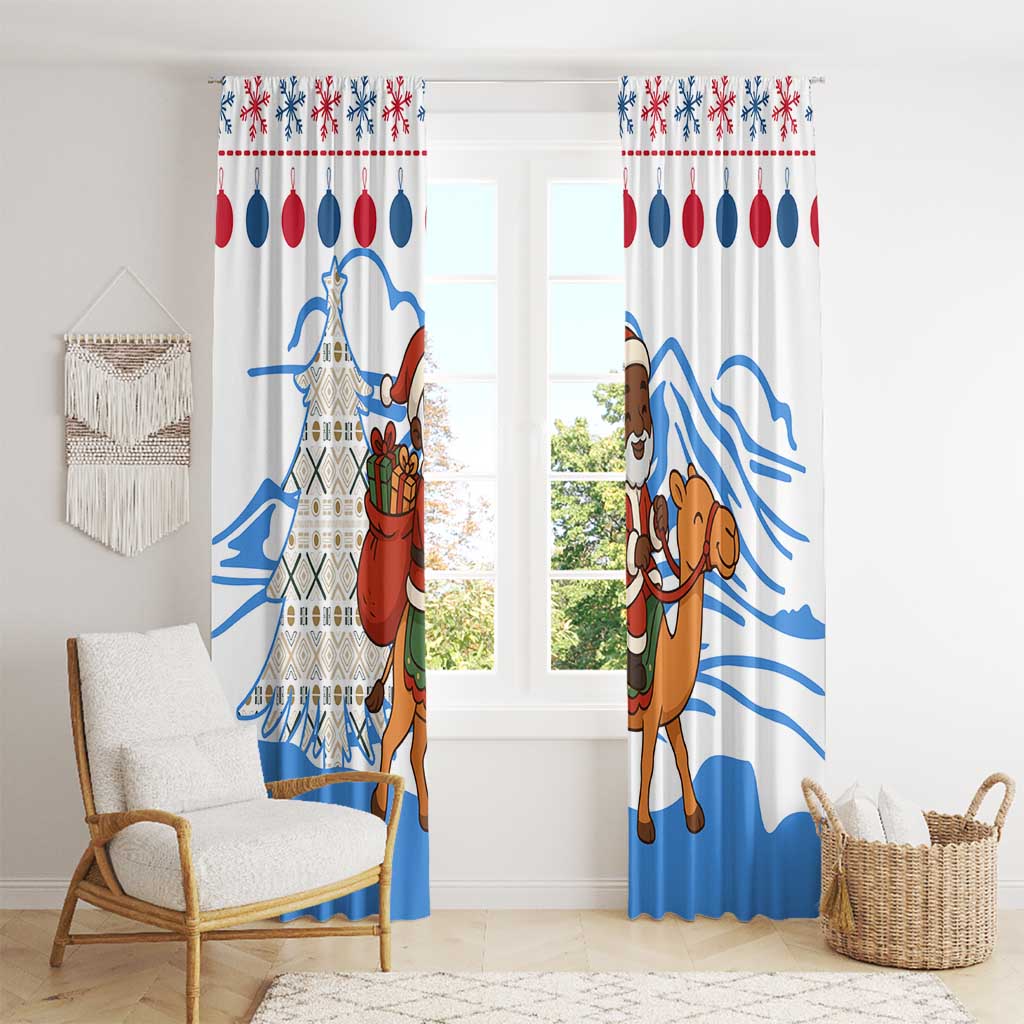 Somalia Christmas Window Curtain with Santa on Camel Christmas Tree Ornaments Candy Canes and Snowflake - Wonder Print Shop