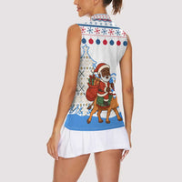 Somalia Christmas Women Sleeveless Polo Shirt with Santa on Camel Christmas Tree Ornaments Candy Canes and Snowflake - Wonder Print Shop