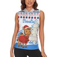 Somalia Christmas Women Sleeveless Polo Shirt with Santa on Camel Christmas Tree Ornaments Candy Canes and Snowflake - Wonder Print Shop