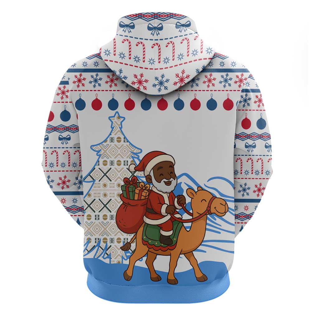 Somalia Christmas Zip Hoodie with Santa on Camel Christmas Tree Ornaments Candy Canes and Snowflake - Wonder Print Shop