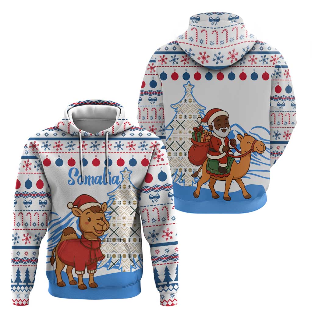 Somalia Christmas Zip Hoodie with Santa on Camel Christmas Tree Ornaments Candy Canes and Snowflake - Wonder Print Shop