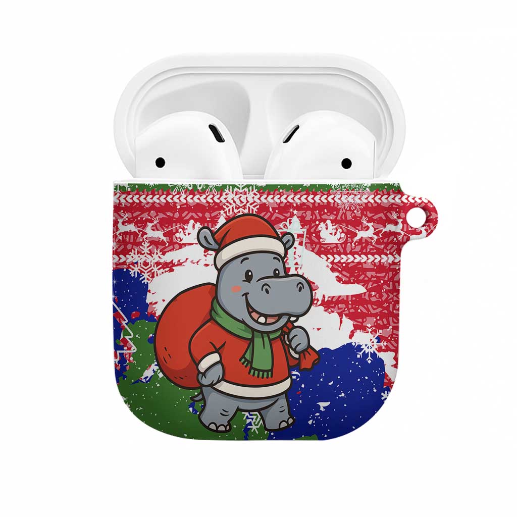 Gambia Christmas AirPods Case with Santa Hippo National Coat of Arms Snowflakes and Festive Holiday - Wonder Print Shop