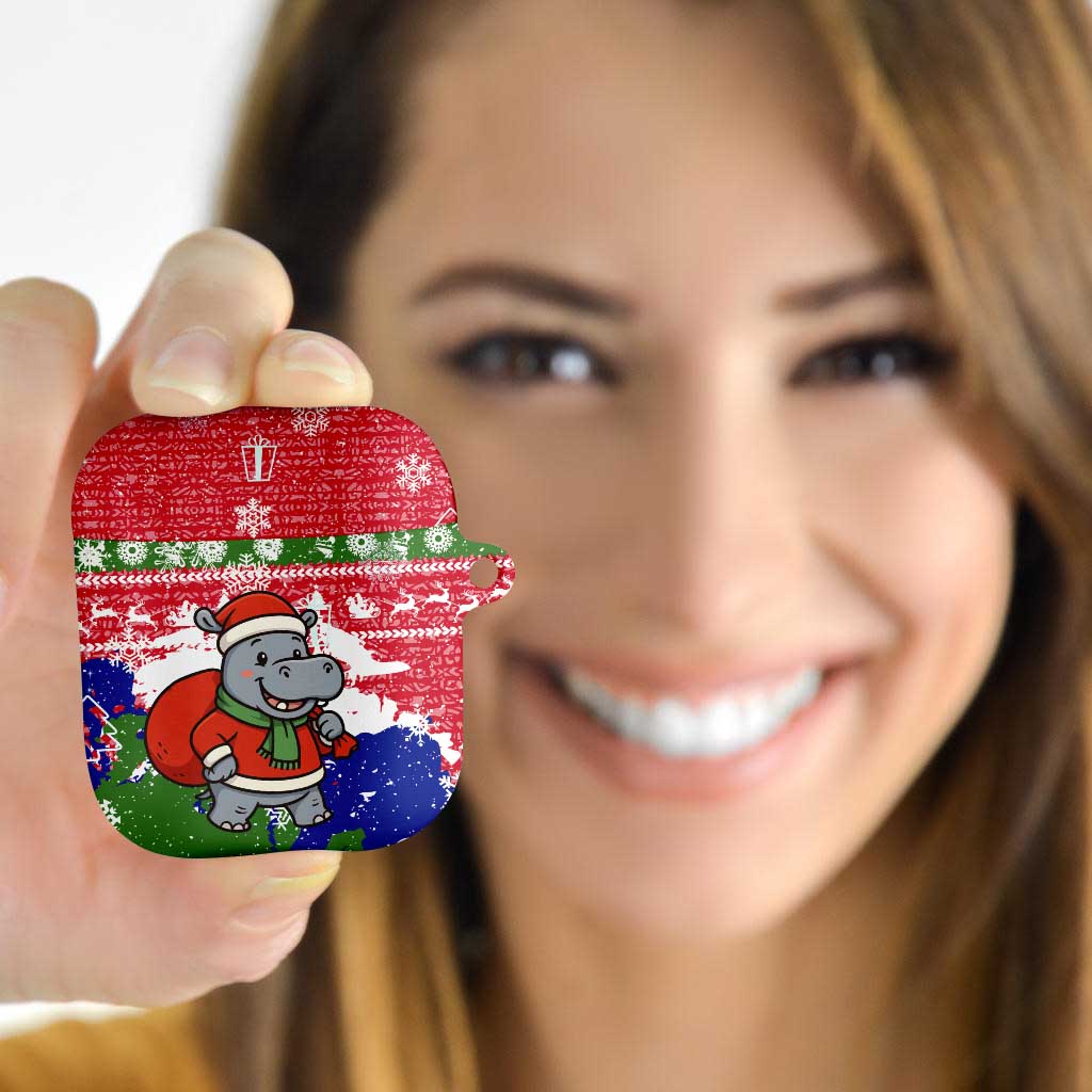 Gambia Christmas AirPods Case with Santa Hippo National Coat of Arms Snowflakes and Festive Holiday - Wonder Print Shop