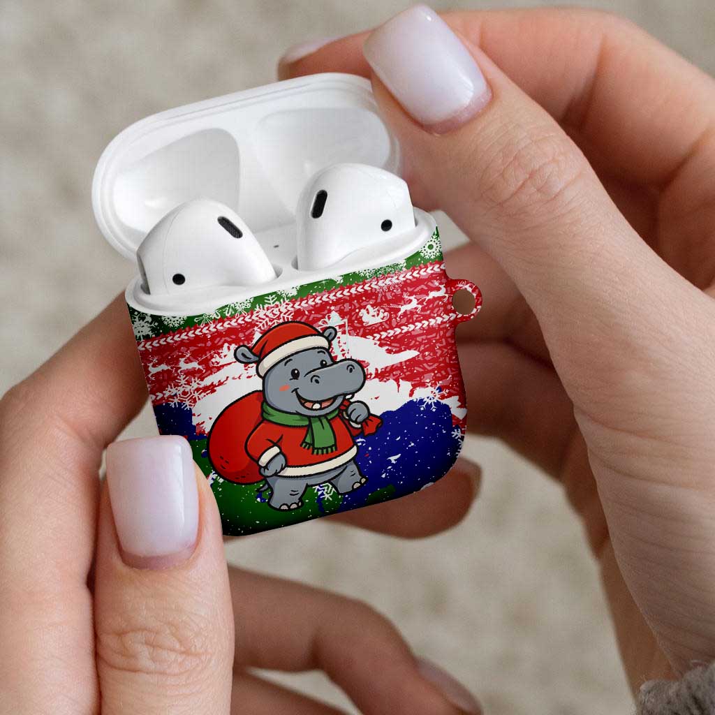 Gambia Christmas AirPods Case with Santa Hippo National Coat of Arms Snowflakes and Festive Holiday - Wonder Print Shop