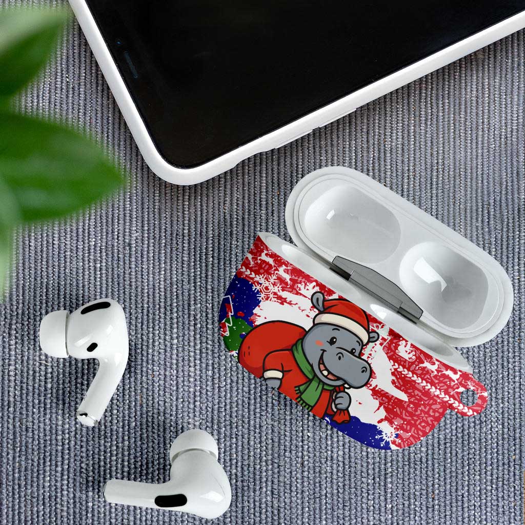 Gambia Christmas AirPods Case with Santa Hippo National Coat of Arms Snowflakes and Festive Holiday - Wonder Print Shop