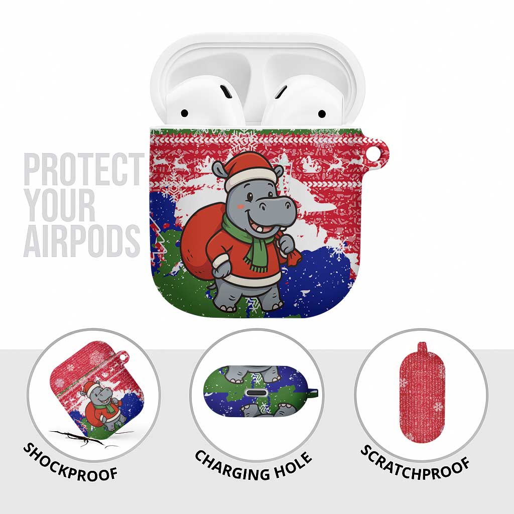 Gambia Christmas AirPods Case with Santa Hippo National Coat of Arms Snowflakes and Festive Holiday - Wonder Print Shop