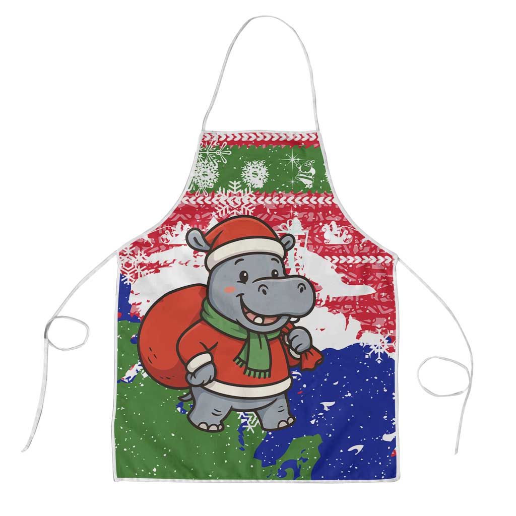 Gambia Christmas Apron with Santa Hippo National Coat of Arms Snowflakes and Festive Holiday - Wonder Print Shop