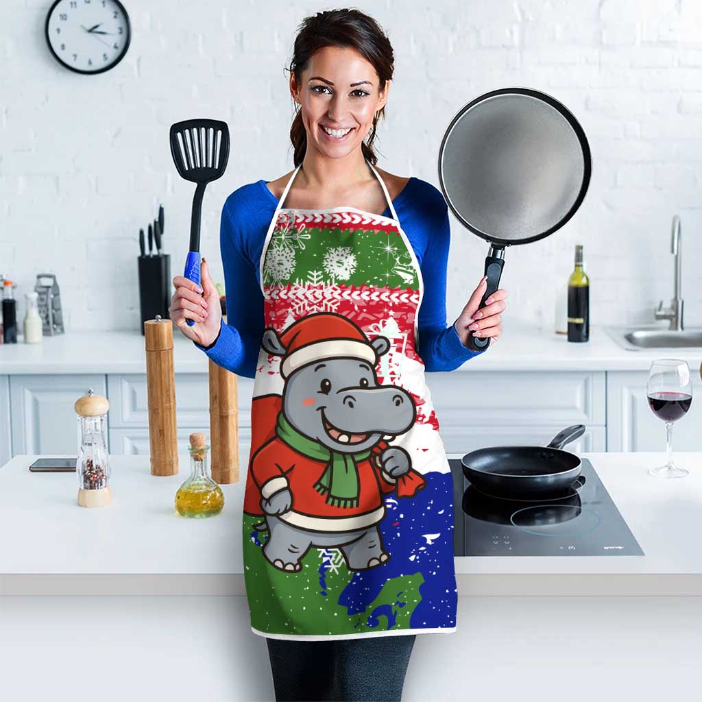 Gambia Christmas Apron with Santa Hippo National Coat of Arms Snowflakes and Festive Holiday - Wonder Print Shop