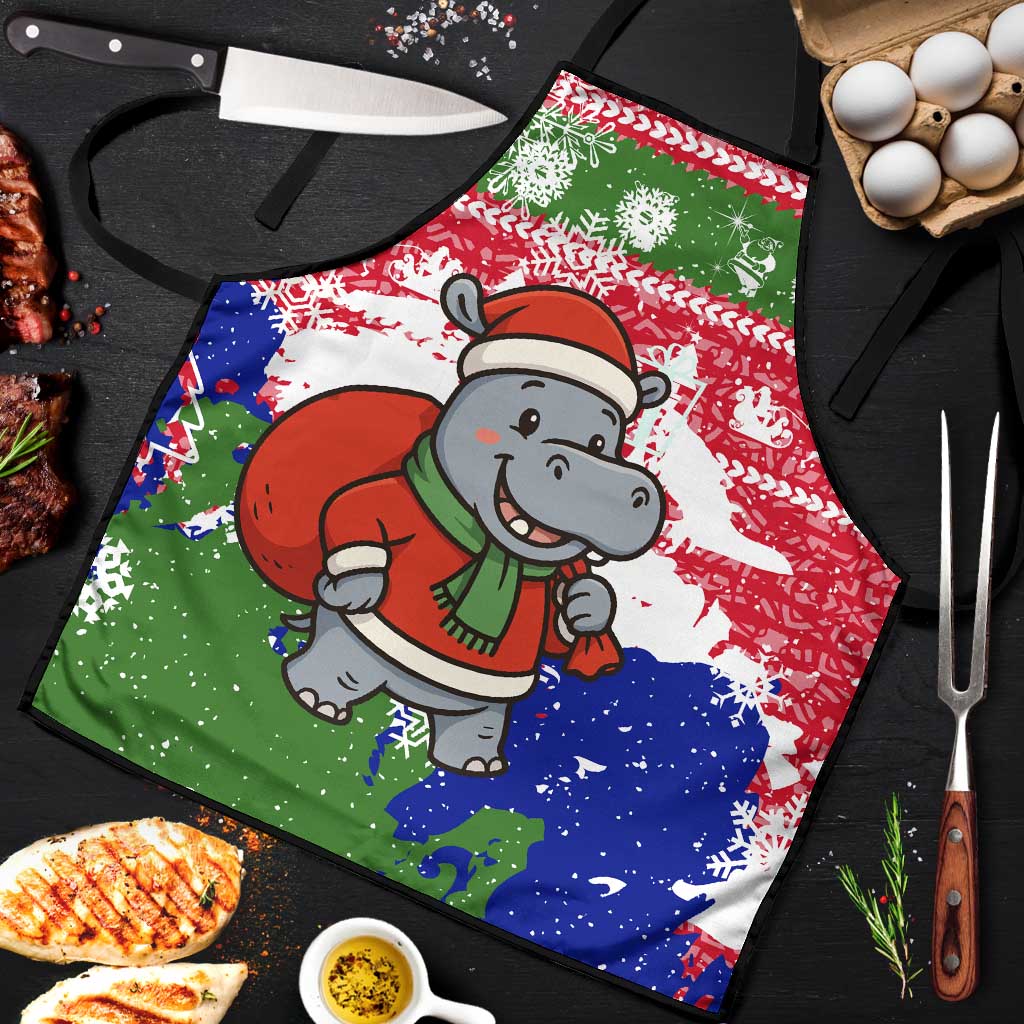 Gambia Christmas Apron with Santa Hippo National Coat of Arms Snowflakes and Festive Holiday - Wonder Print Shop