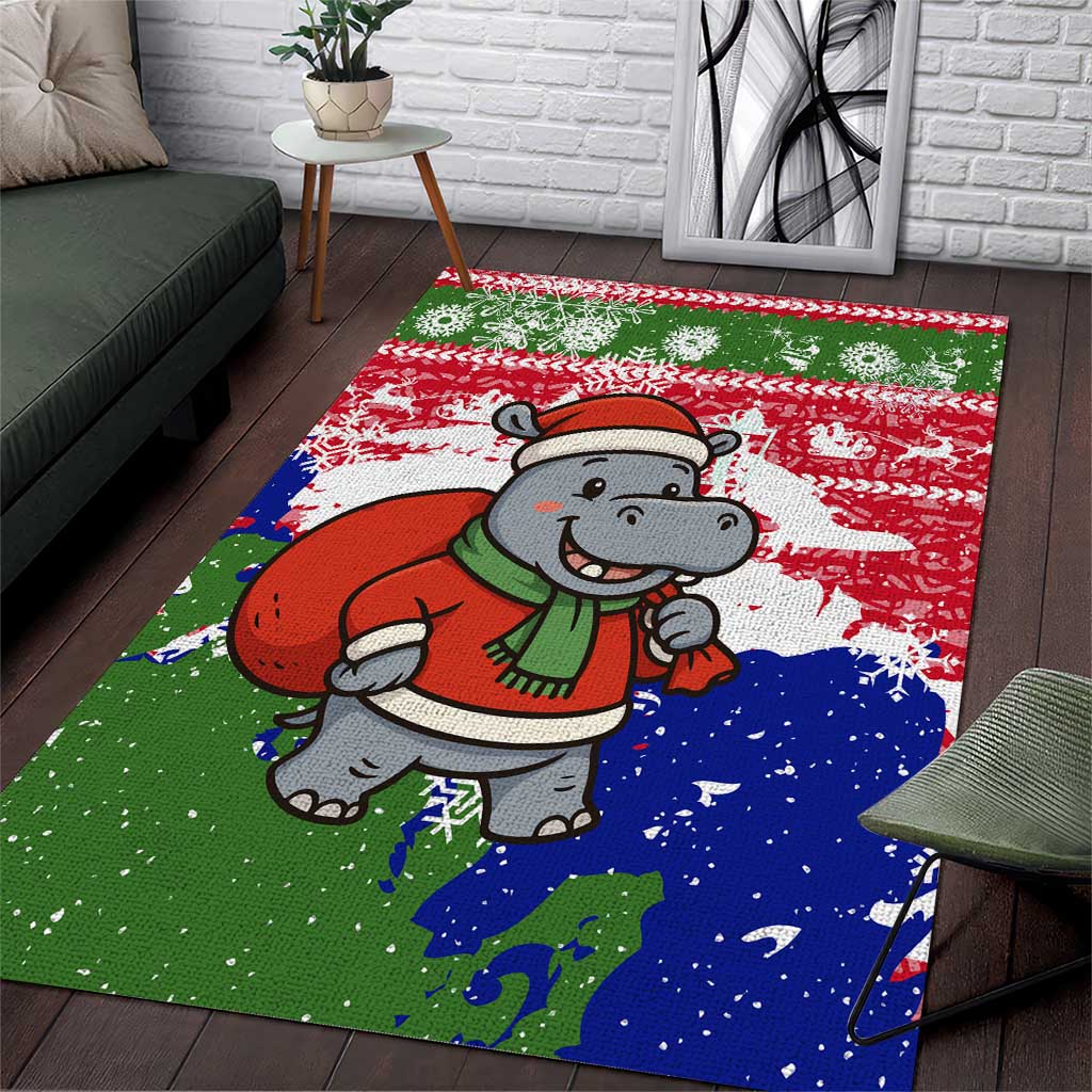Gambia Christmas Area Rug with Santa Hippo National Coat of Arms Snowflakes and Festive Holiday - Wonder Print Shop