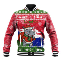 Gambia Christmas Baseball Jacket with Santa Hippo National Coat of Arms Snowflakes and Festive Holiday - Wonder Print Shop