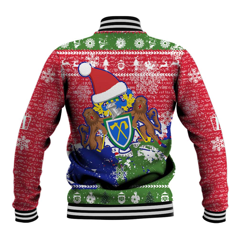 Gambia Christmas Baseball Jacket with Santa Hippo National Coat of Arms Snowflakes and Festive Holiday - Wonder Print Shop