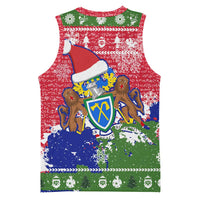Gambia Christmas Basketball Jersey with Santa Hippo National Coat of Arms Snowflakes and Festive Holiday - Wonder Print Shop