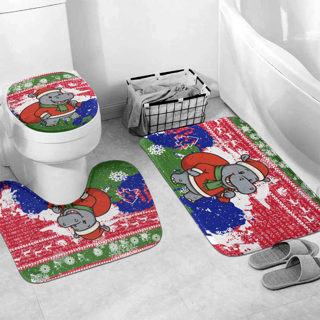 Gambia Christmas Bathroom Set with Santa Hippo National Coat of Arms Snowflakes and Festive Holiday - Wonder Print Shop
