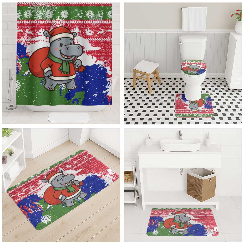 Gambia Christmas Bathroom Set with Santa Hippo National Coat of Arms Snowflakes and Festive Holiday - Wonder Print Shop