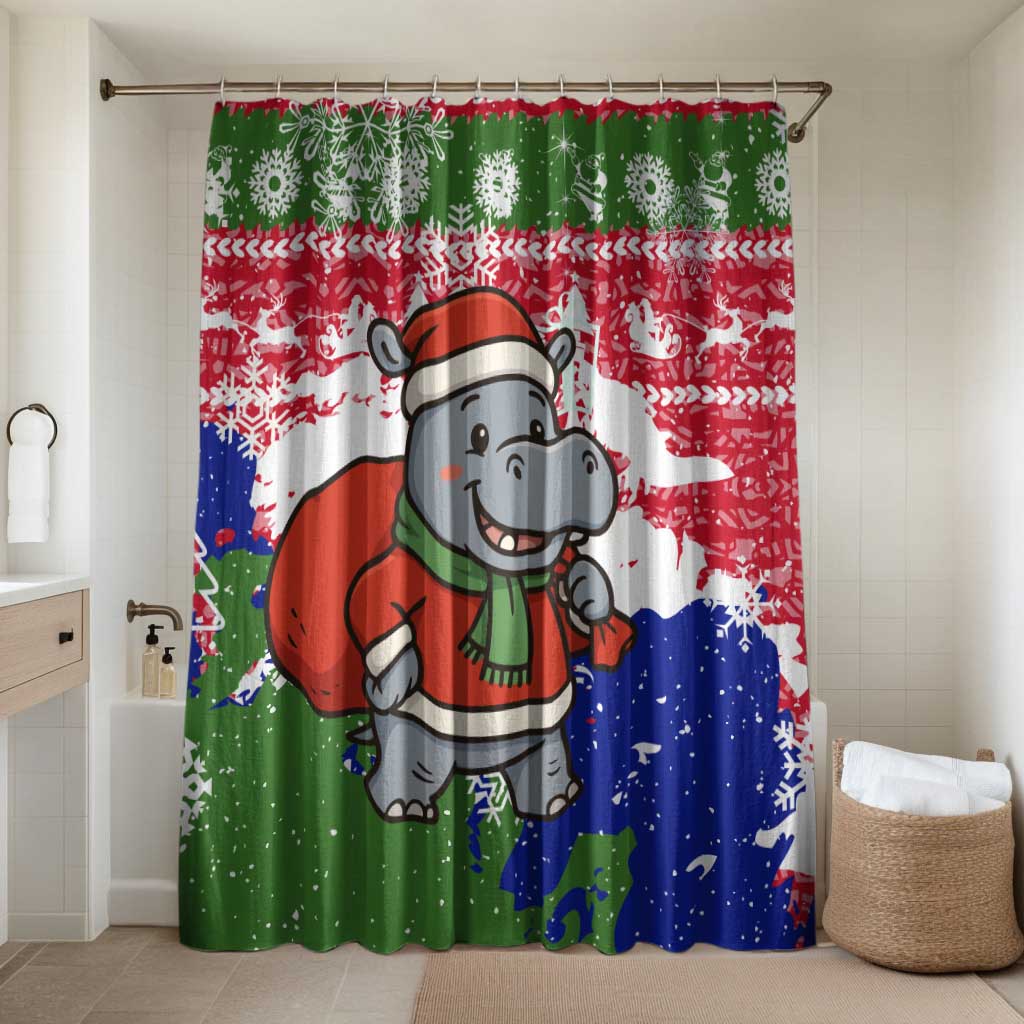 Gambia Christmas Bathroom Set with Santa Hippo National Coat of Arms Snowflakes and Festive Holiday - Wonder Print Shop