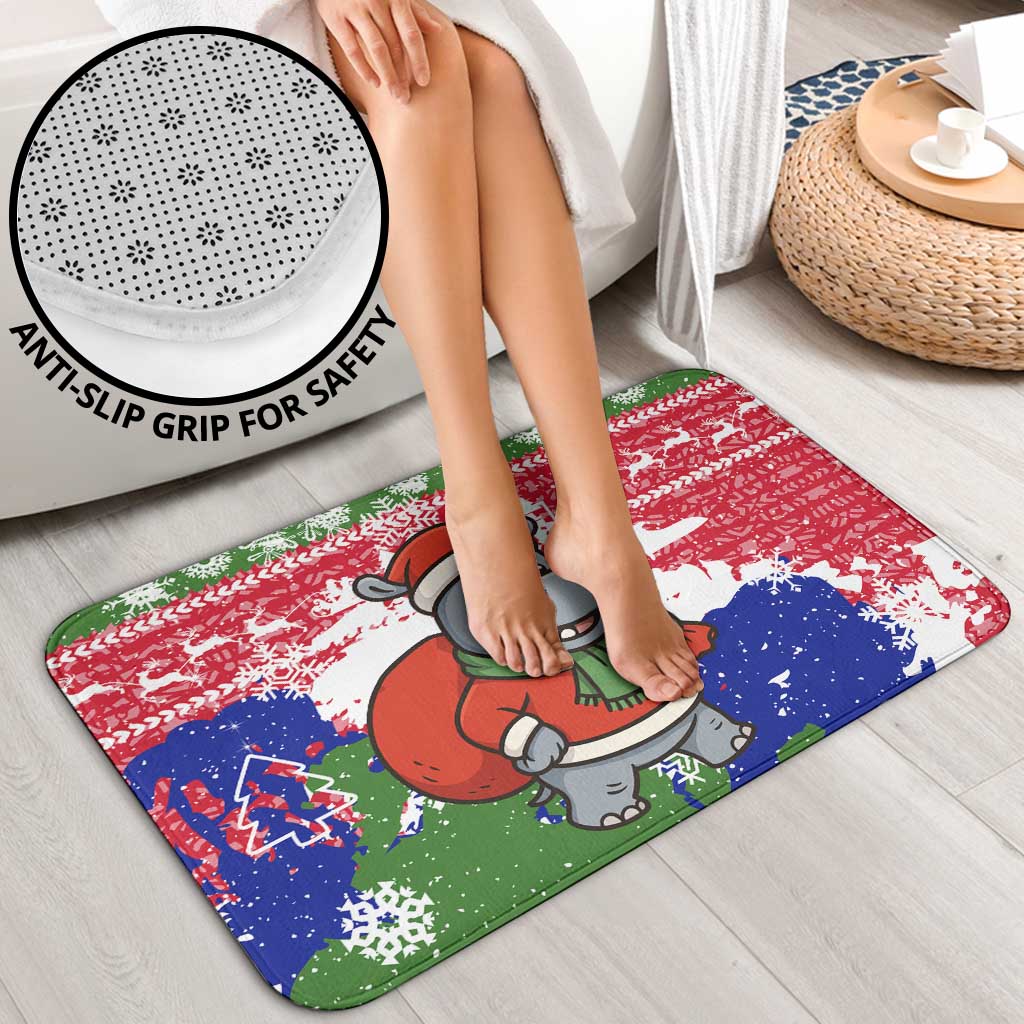 Gambia Christmas Bathroom Set with Santa Hippo National Coat of Arms Snowflakes and Festive Holiday - Wonder Print Shop