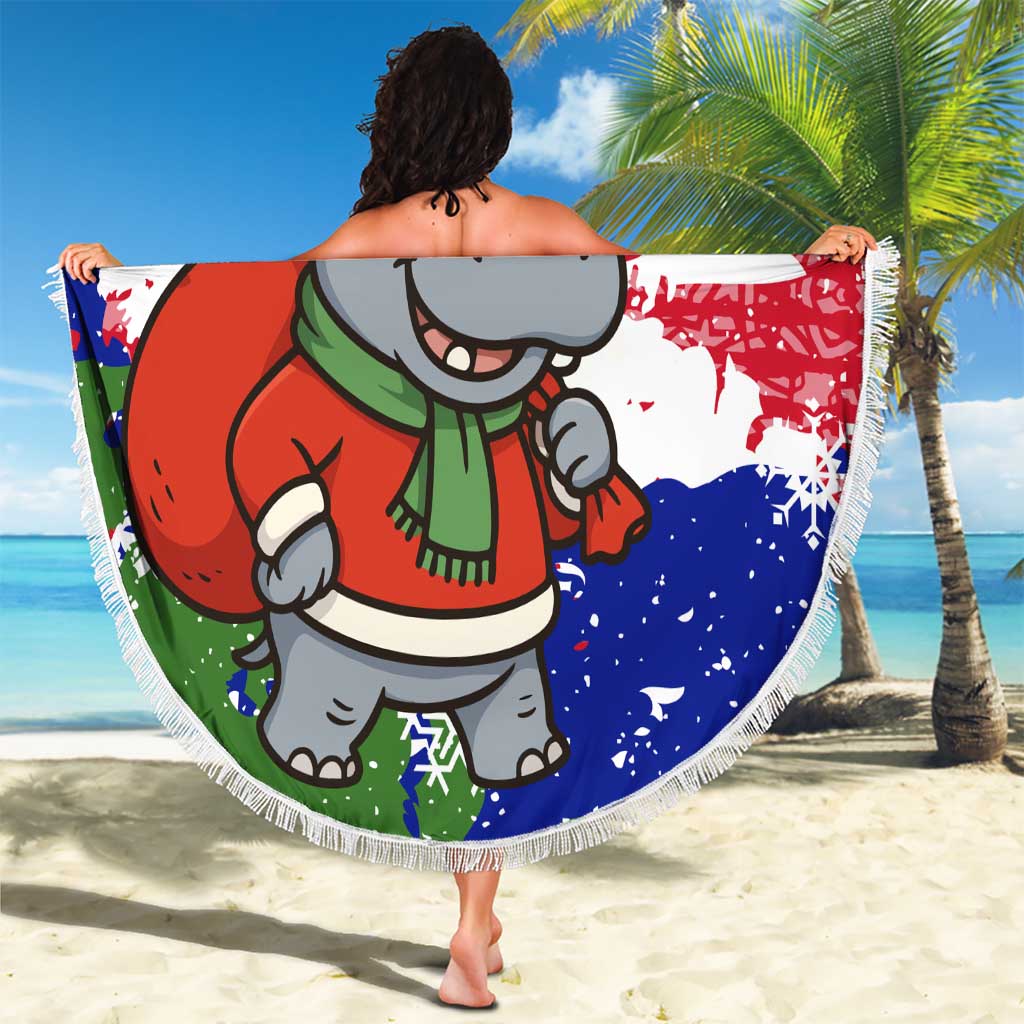 Gambia Christmas Beach Blanket with Santa Hippo National Coat of Arms Snowflakes and Festive Holiday - Wonder Print Shop