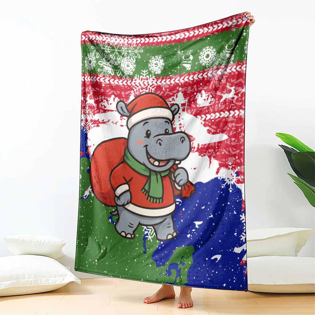 Gambia Christmas Blanket with Santa Hippo National Coat of Arms Snowflakes and Festive Holiday - Wonder Print Shop