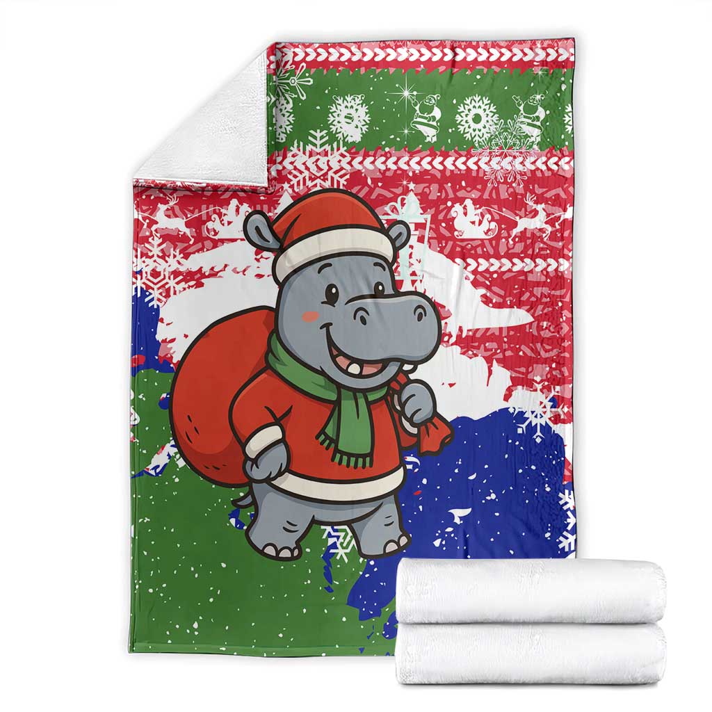 Gambia Christmas Blanket with Santa Hippo National Coat of Arms Snowflakes and Festive Holiday - Wonder Print Shop