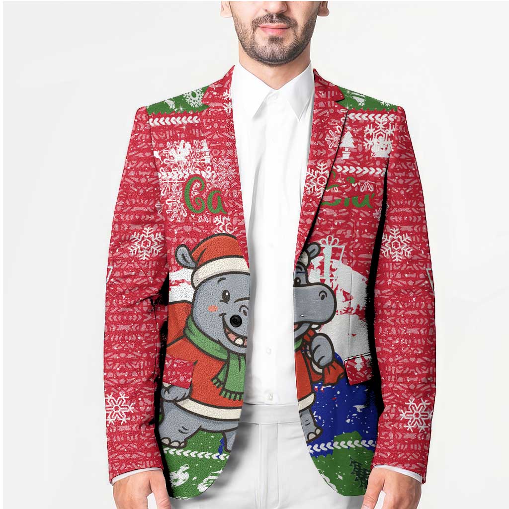 Gambia Christmas Blazer with Santa Hippo National Coat of Arms Snowflakes and Festive Holiday - Wonder Print Shop