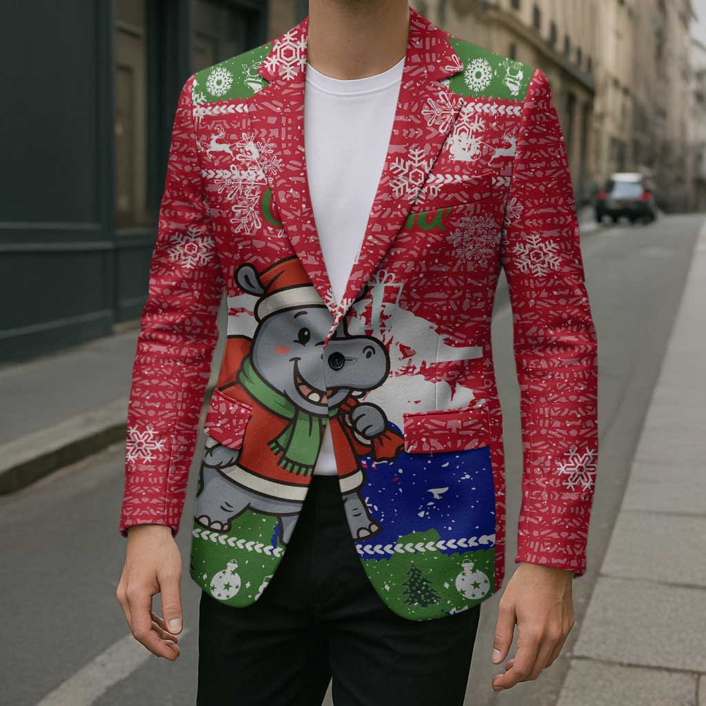 Gambia Christmas Blazer with Santa Hippo National Coat of Arms Snowflakes and Festive Holiday - Wonder Print Shop