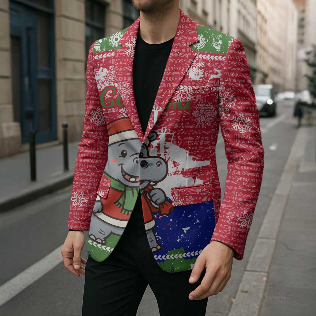 Gambia Christmas Blazer with Santa Hippo National Coat of Arms Snowflakes and Festive Holiday - Wonder Print Shop