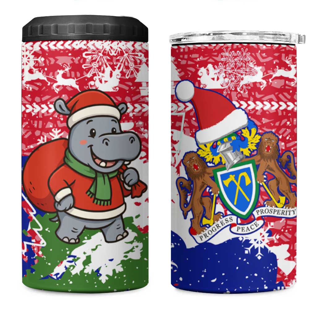 Gambia Christmas 4 in 1 Can Cooler Tumbler with Santa Hippo National Coat of Arms Snowflakes and Festive Holiday - Wonder Print Shop