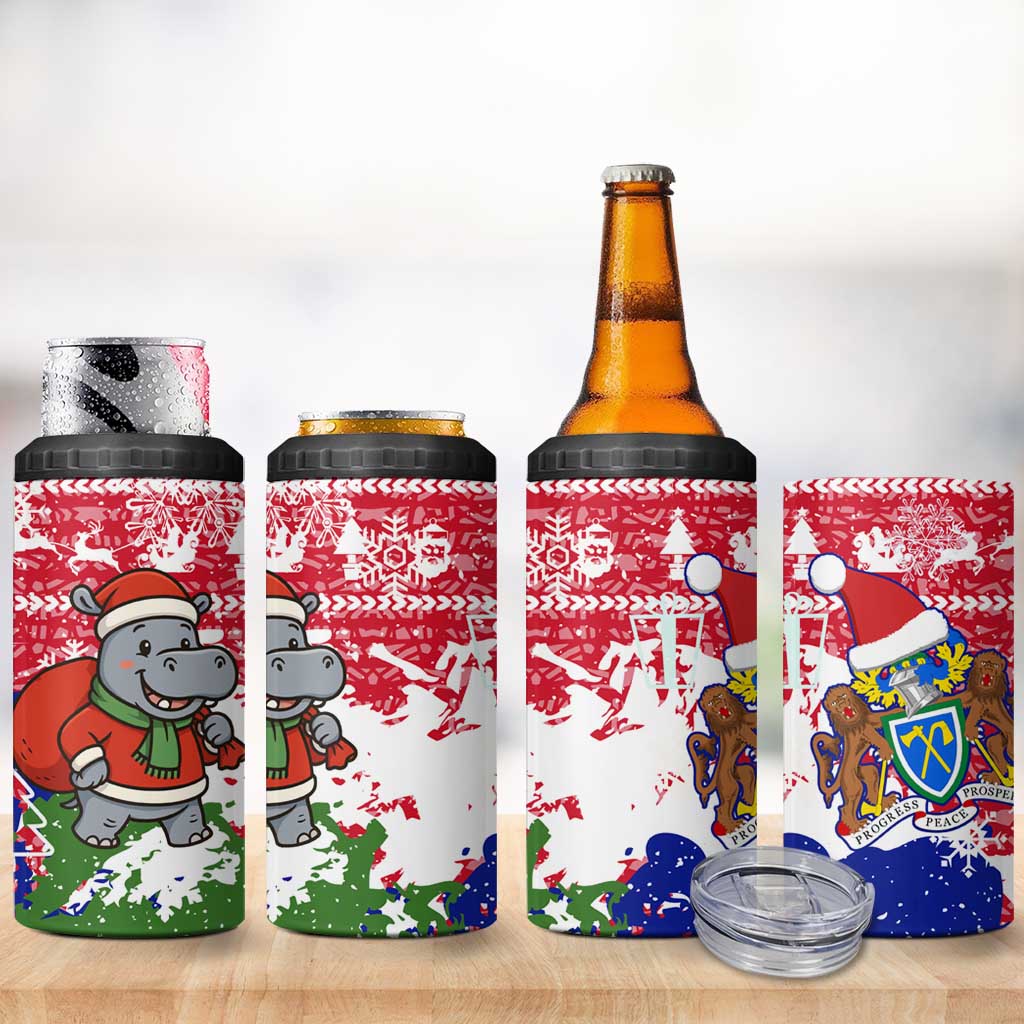 Gambia Christmas 4 in 1 Can Cooler Tumbler with Santa Hippo National Coat of Arms Snowflakes and Festive Holiday - Wonder Print Shop