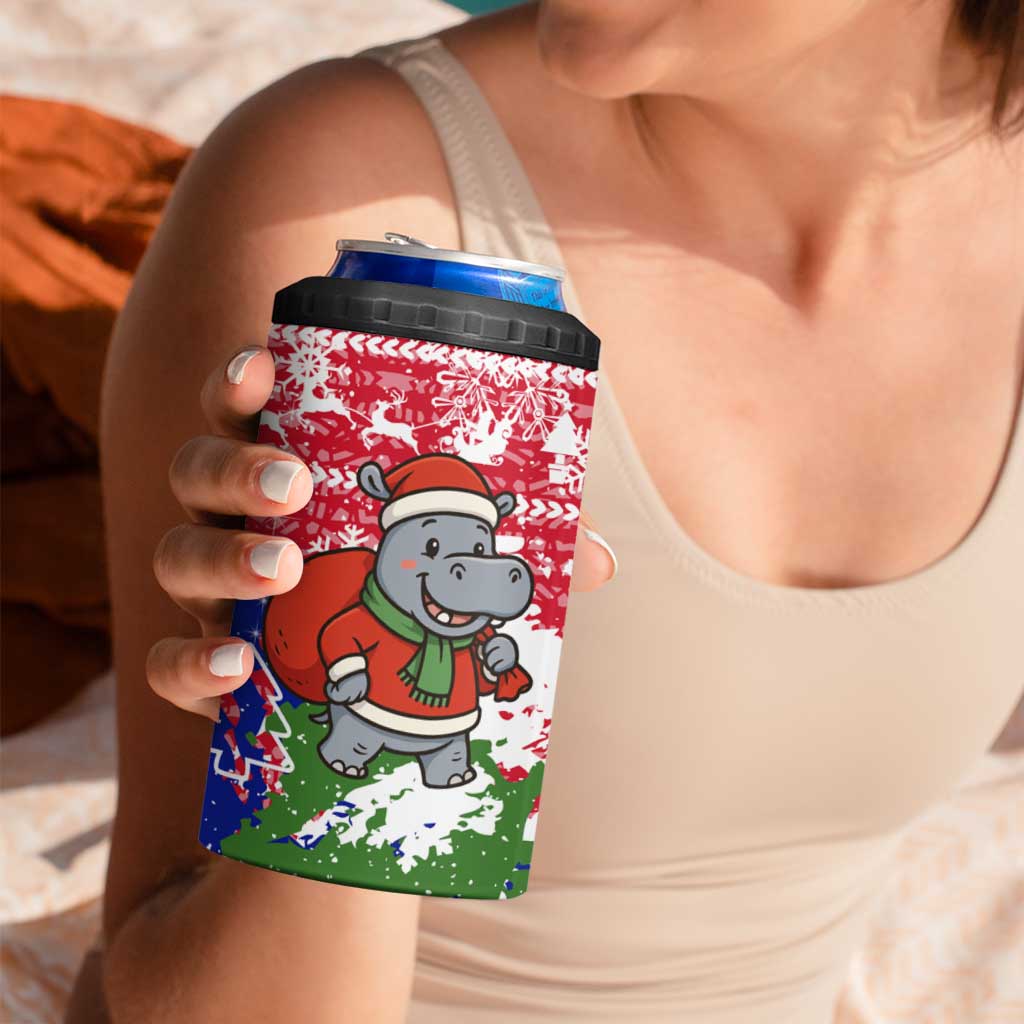 Gambia Christmas 4 in 1 Can Cooler Tumbler with Santa Hippo National Coat of Arms Snowflakes and Festive Holiday - Wonder Print Shop