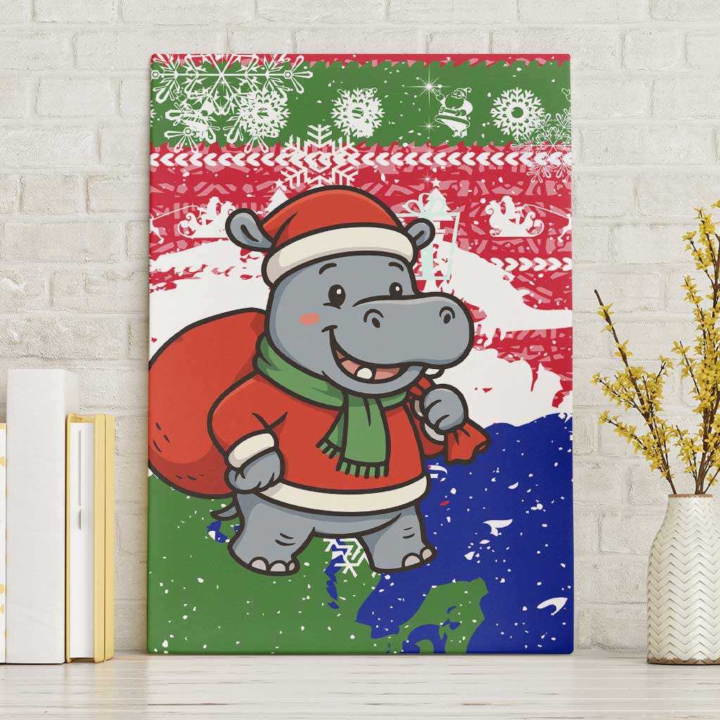 Gambia Christmas Canvas Wall Art with Santa Hippo National Coat of Arms Snowflakes and Festive Holiday - Wonder Print Shop