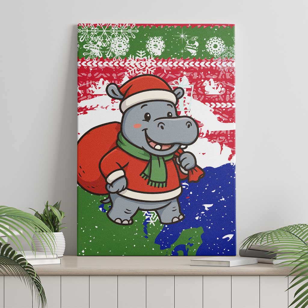 Gambia Christmas Canvas Wall Art with Santa Hippo National Coat of Arms Snowflakes and Festive Holiday - Wonder Print Shop