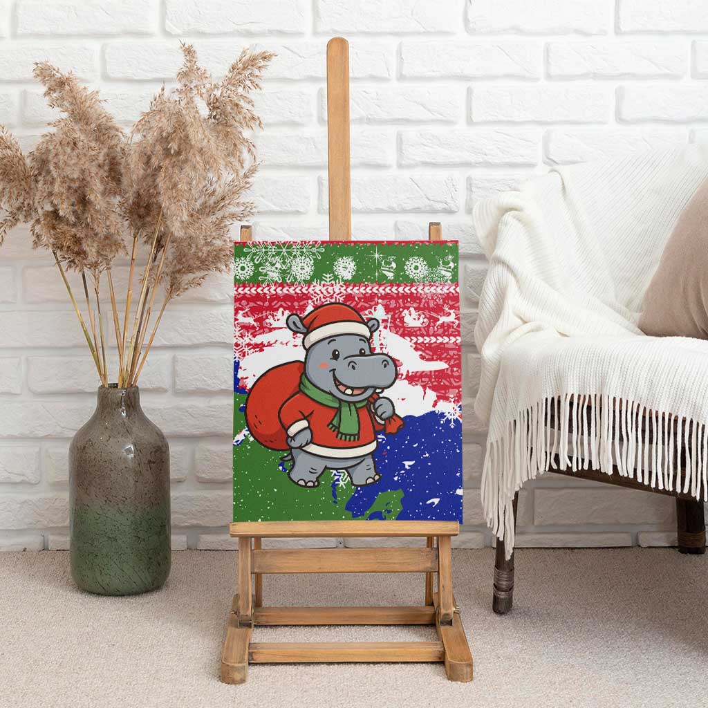 Gambia Christmas Canvas Wall Art with Santa Hippo National Coat of Arms Snowflakes and Festive Holiday - Wonder Print Shop