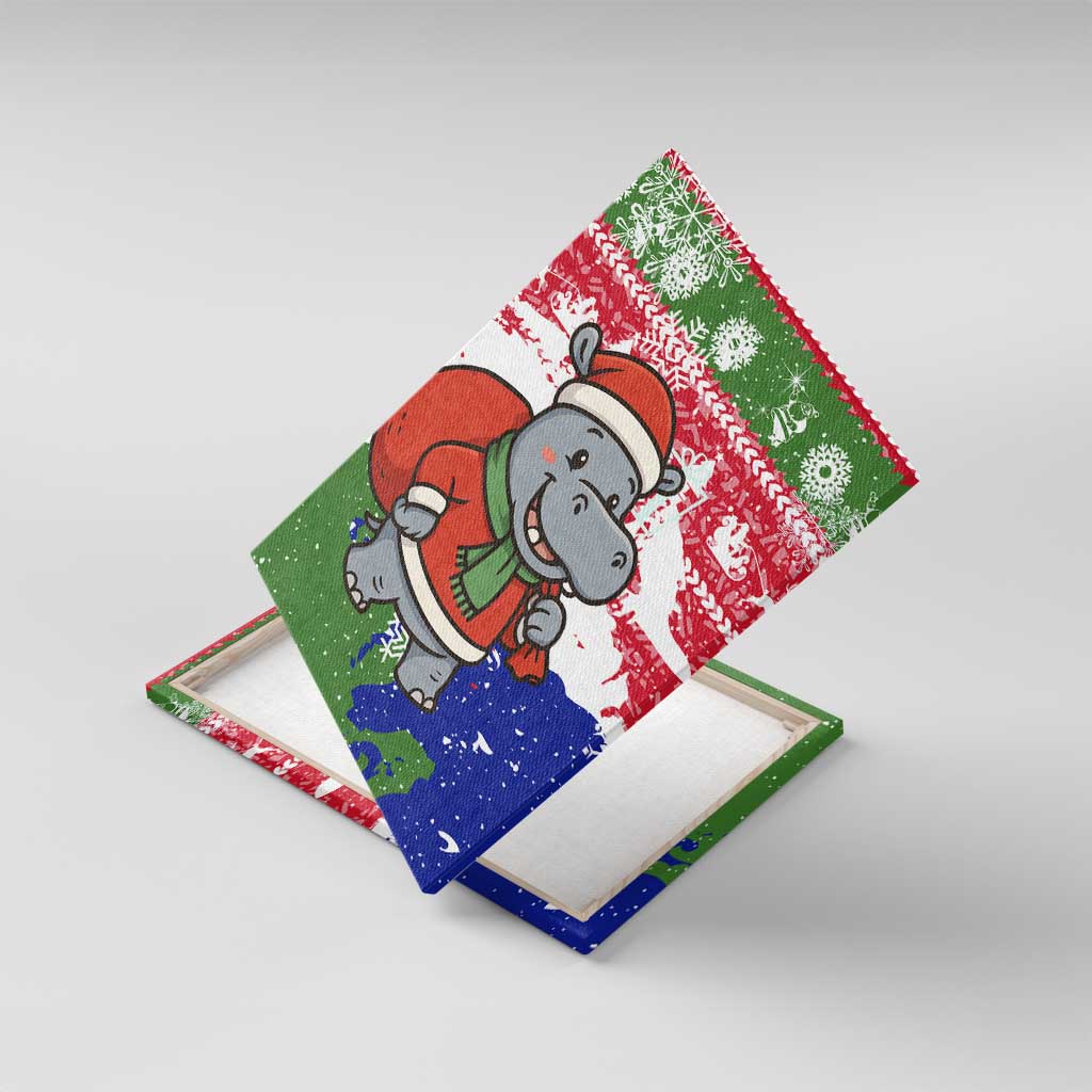 Gambia Christmas Canvas Wall Art with Santa Hippo National Coat of Arms Snowflakes and Festive Holiday - Wonder Print Shop