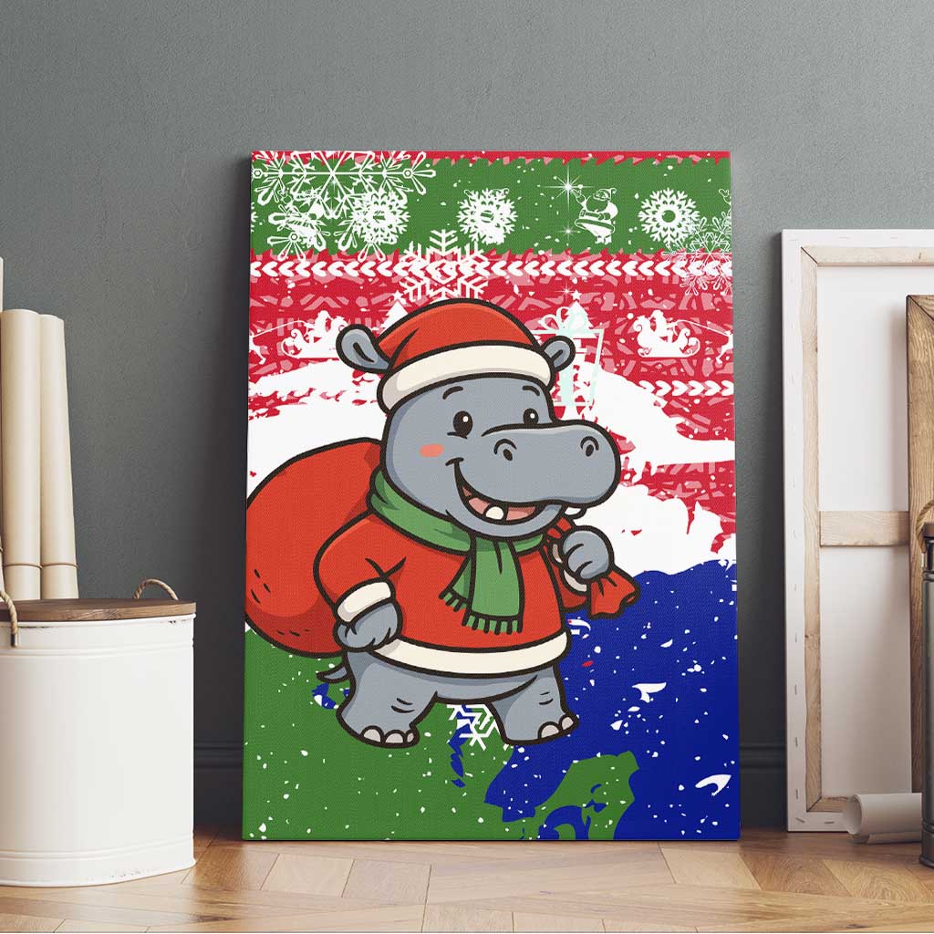 Gambia Christmas Canvas Wall Art with Santa Hippo National Coat of Arms Snowflakes and Festive Holiday - Wonder Print Shop