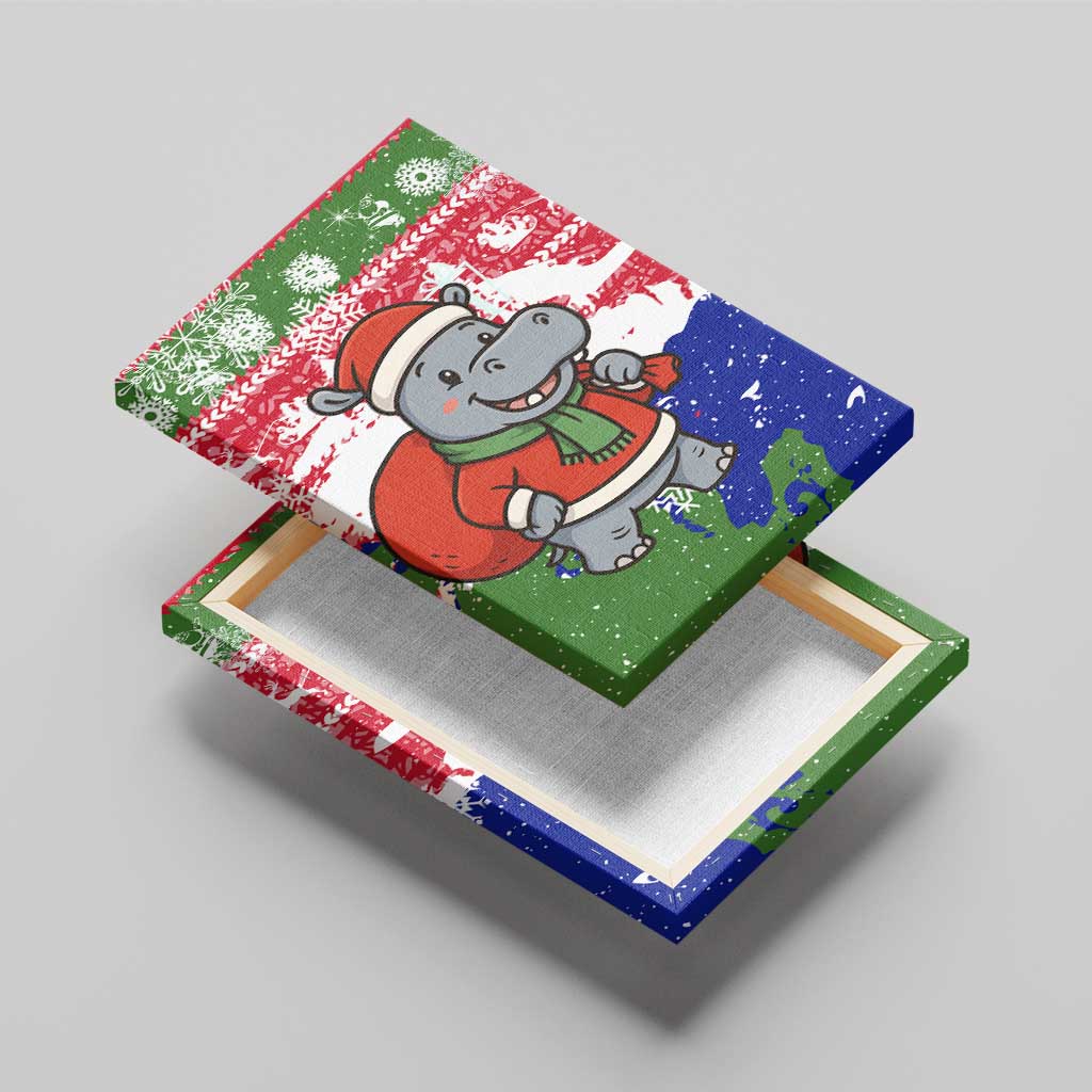 Gambia Christmas Canvas Wall Art with Santa Hippo National Coat of Arms Snowflakes and Festive Holiday - Wonder Print Shop
