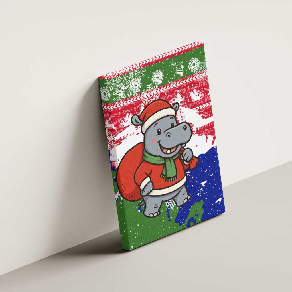 Gambia Christmas Canvas Wall Art with Santa Hippo National Coat of Arms Snowflakes and Festive Holiday - Wonder Print Shop