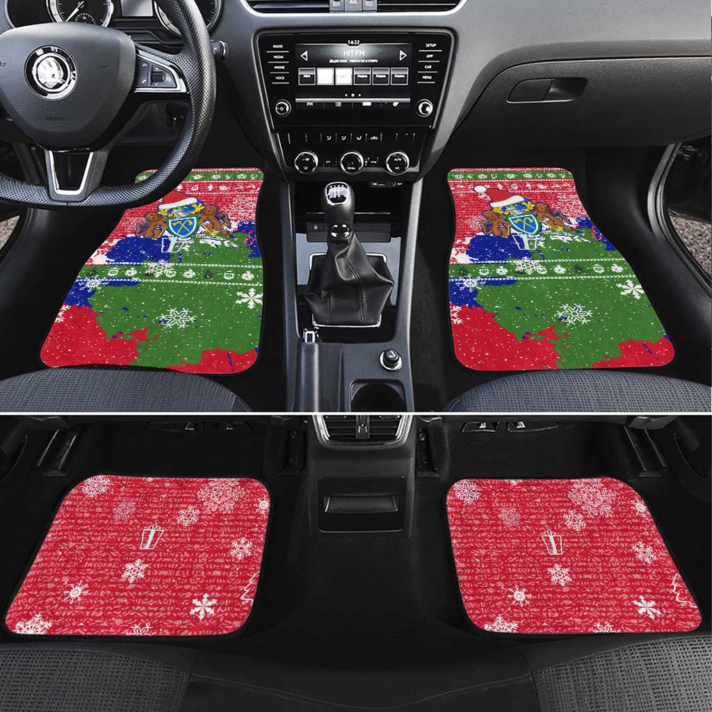 Gambia Christmas Car Mats with Santa Hippo National Coat of Arms Snowflakes and Festive Holiday - Wonder Print Shop